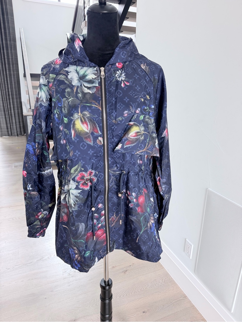 Navy Floral Hooded Anorak Jacket size L